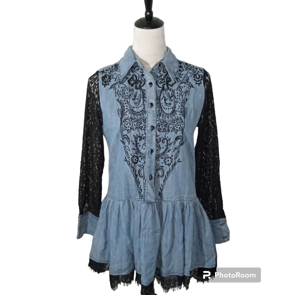 Vintage Collection Dolly Chambray Tunic With Black lace size XS